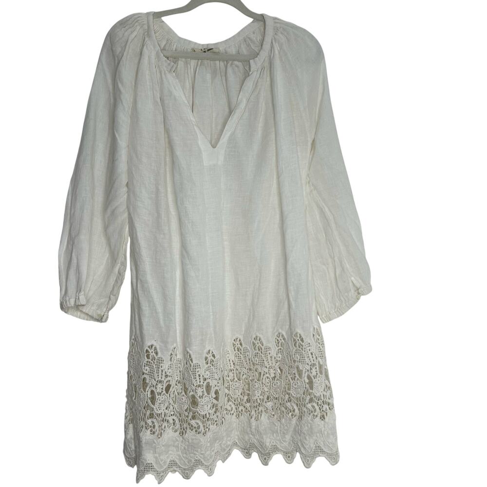 Nili Lotan shift dress white small 100% linen crochet coquet boho romantic